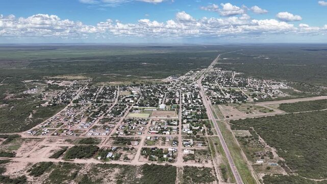 Aerial view of the town of Santa Isabel in La Pampa, Argentina.