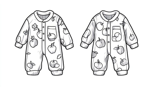 Baby overall designs.  Two matching outfits with apples