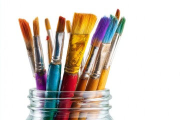 Fototapeta premium Colorful Watercolor Brushes Standing Proudly in a Glass Jar Bringing Joy to Creative Minds and Artistic Expressions