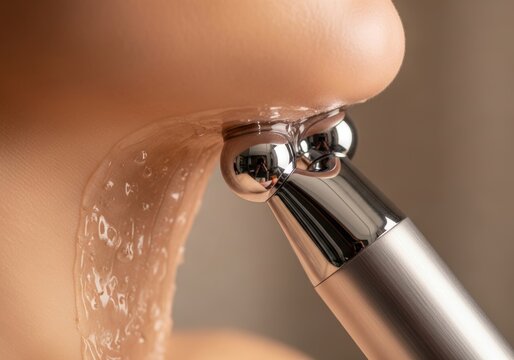 Woman receiving facial massage with microcurrent roller device. Professional skin care treatment using conductive gel for lifting and rejuvenation. Beauty SPA procedure for skin health.