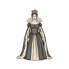 Fototapeta premium Full-length illustration of a queen in royal attire with crown Concept of Isolated on a transparent background 