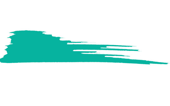 Teal brush stroke on white background, turquoise paint smear with textured edges, artistic aqua ink splash for graphic design elements