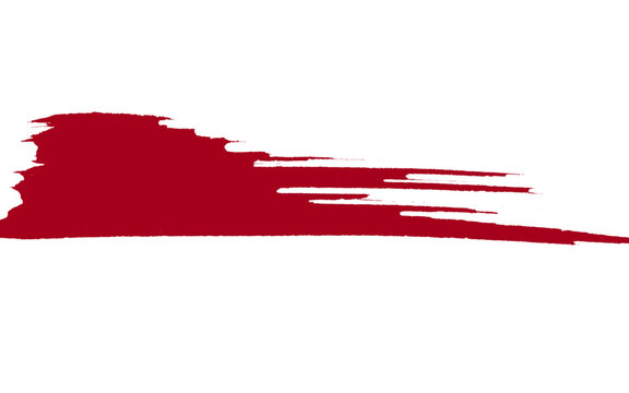 Deep red paintbrush stroke on white background, textured acrylic paint smear, horizontal artistic brush stroke for graphic design and branding