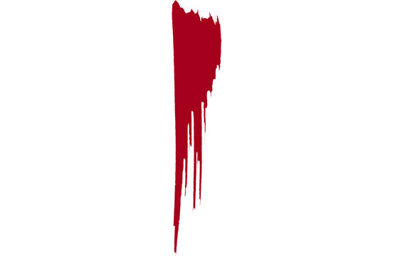 Deep red blood drip illustration, realistic liquid splatter on white background, vertical crimson paint streak for horror and medical design