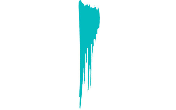 Teal paint drip on white background. Vertical turquoise ink splash with liquid texture. Artistic cyan brush stroke for creative graphic design projects.