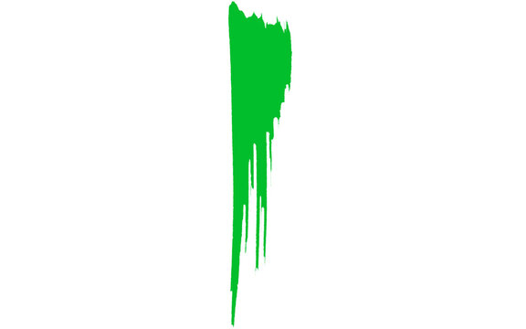 Vibrant green paint drip on white background, vertical dripping paint stroke, abstract neon green liquid splatter, artistic paint smear texture