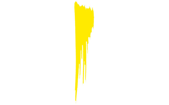Vibrant yellow paint drip on white background, bright acrylic paint splash with vertical liquid streaks, artistic yellow ink splatter element