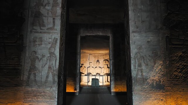 4k Footage of interior Hieroglyphs in Abu SImbel Egypt. four Interior Statues Of Abu Simbel Temple In Egypt.4k Footage of interior Hieroglyphs in Abu SImbel Egypt. four Interior Statues Of Abu Simbel 