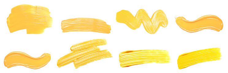 Brush strokes in various shades of yellow on white background, set © New Africa
