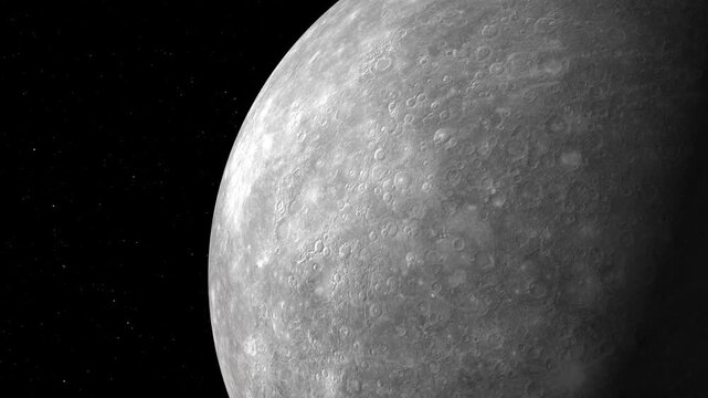 4K Cinematic Mercury Zoom Main - Detailed Cratered Surface Rotation in Deep Space