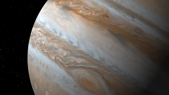 4K Cinematic Jupiter Zoom Reveal - Gas Giant with Great Red Spot Rotating