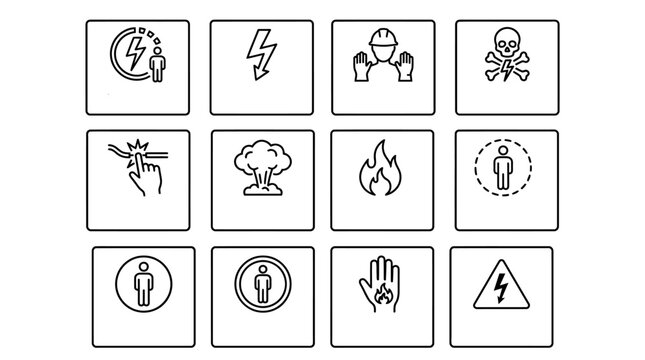 Set of Industrial Hazard and Safety Warning Icons. EPS Editable. Vector Illustrations.