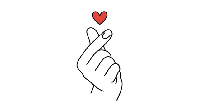 Minimalist line art drawing of korean finger heart gesture