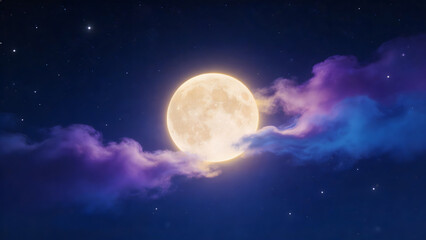 Fototapeta premium Full moon in night sky with clouds