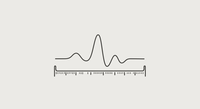 Minimal scientific graph line icon representing chromatography peak or signal frequency spectrum on light background
