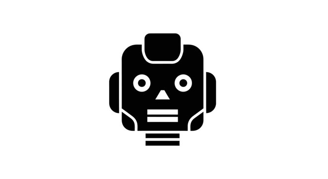 Minimalist black robot head icon isolated on white background