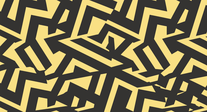 Abstract Geometric Pattern with Black Zigzag Lines on Yellow Background