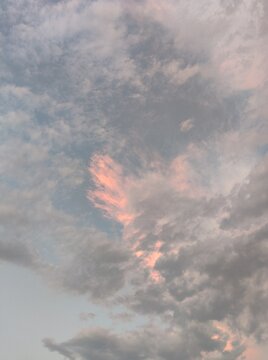 Pink and Gray clouds in a dreary blue sky