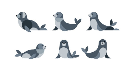Naklejka premium Cute flat style seal collection with various poses