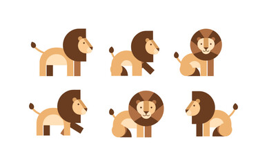 Fototapeta premium Flat geometric lion set: minimalist animal designs for creativity