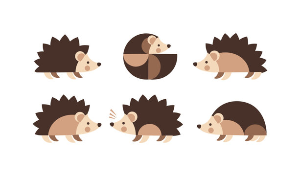 Cute geometric hedgehogs in minimalist style