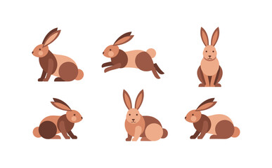 Obraz premium Cute cartoon rabbits in various poses on white background