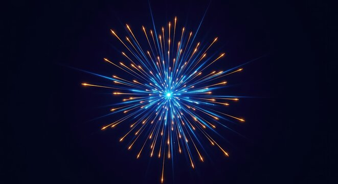 Vibrant blue light streaks and glowing orange particles radiate from the center in a high speed motion blur, creating a digital energy burst, motion, warp, wallpaper