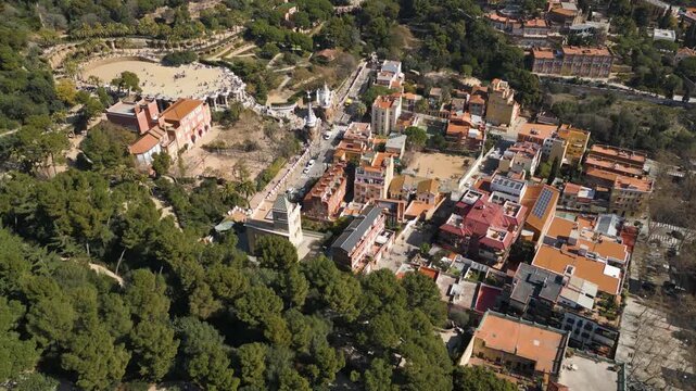 Aerial view around the downtown of the capitol city Barcelona, on a sunny spring day.