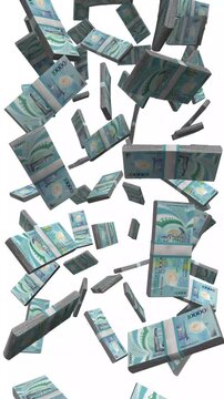 Vertical Vanuatu Money, Falling Vanuatu Vatu Bills, Melanesian Cultural Cash Stacks, 4K