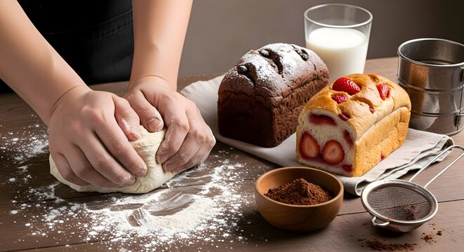 The chef makes bread dough 