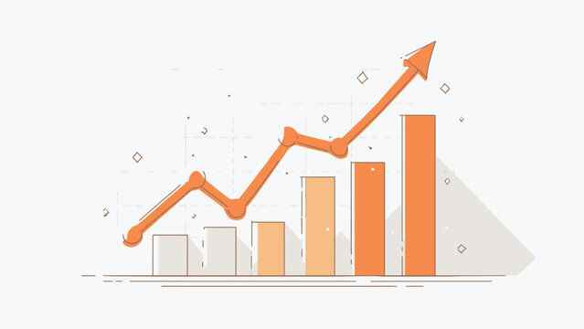 Dynamic business growth chart illustration visualizing financial success and upward market trend with escalating bar graphs and a rising line