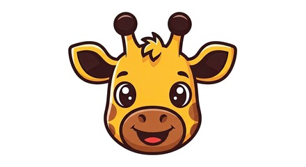 Fototapeta premium Cartoon giraffe head smiling with big eyes on white background
