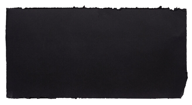Black torn paper rectangle with rough edges on transparent background