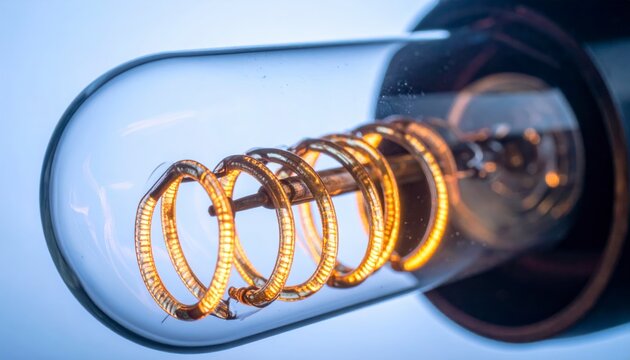 Intricate Glowing Tungsten Filament Coil Inside an Incandescent Light Bulb