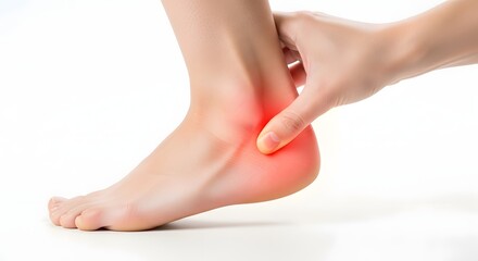 Fototapeta premium Severe Foot Pain Close-Up with Red Highlight Plantar Fasciitis Medical Illustration