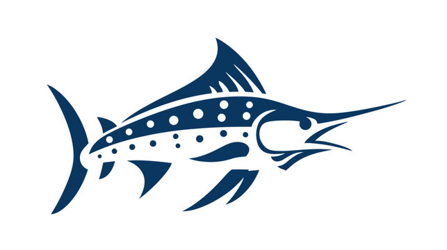 Stylized Blue Marlin Fish Illustration, a Dynamic Marine Animal Icon for Ocean, Sea, and Sport Fishing Design Concepts