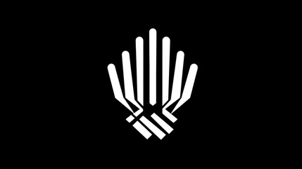 Fototapeta premium Elegant abstract white geometric symbol on a minimalist black background, representing modern technology, connection, and unity.