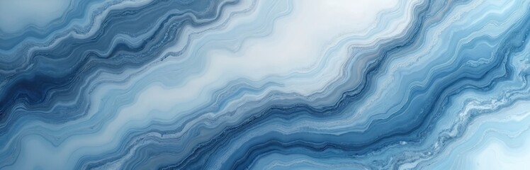 Fototapeta premium Abstract blue marble texture with wavy layers. Natural stone pattern resembles agate or lapis lazuli. Smooth polished surface for backgrounds, decor, and design.