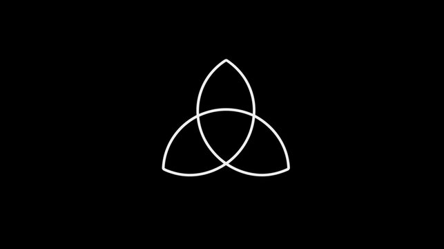 Abstract White Trefoil Knot Symbol on Black Background, Minimalist Geometric Icon Representing Trinity and Endless Loops