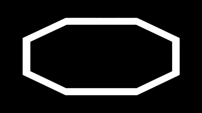 Minimalist white octagonal frame border on black background. Simple geometric shape for modern design element or text box.