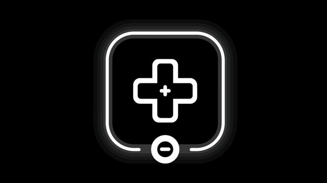 Neon glowing plus and minus button icon, futuristic user interface element for quantity adjustment or zoom control on black background