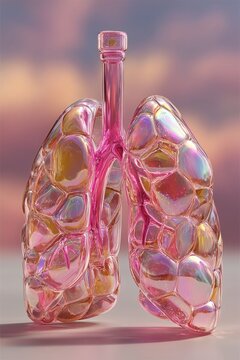 Abstract Glass Lungs in Pink and Iridescent Hues, Medical Concept Art