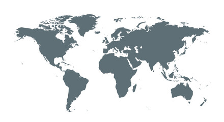 Fototapeta premium Stylized world map with continents in grey on white background.