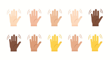 Fototapeta premium Waving hands illustration in different skin tones