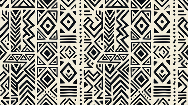 Black and white geometric tribal panel pattern with bold contrast.