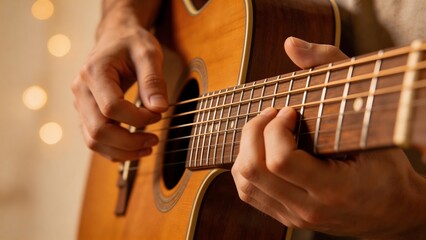 Obraz premium Hands playing acoustic guitar