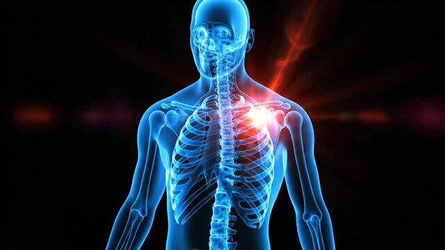 Dynamic visualization of human skeletal system with emphasis on chest region inflammation and neural activity