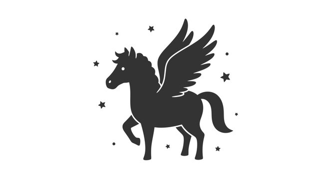 Black Silhouette of a Pegasus Flying.