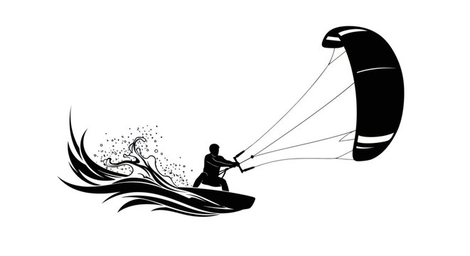 Kite surfer riding a wave in motion