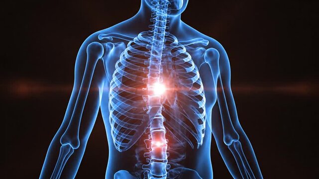 Dynamic Blue Human Skeletons with Illuminated Chests Showcasing Breastbone and Backbones Varieties